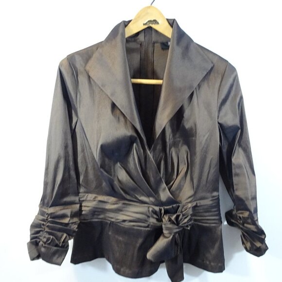 TADASHI COLLECTION Brown Taffeta Jacket Size 14 Formal Occasion Party - Picture 2 of 7